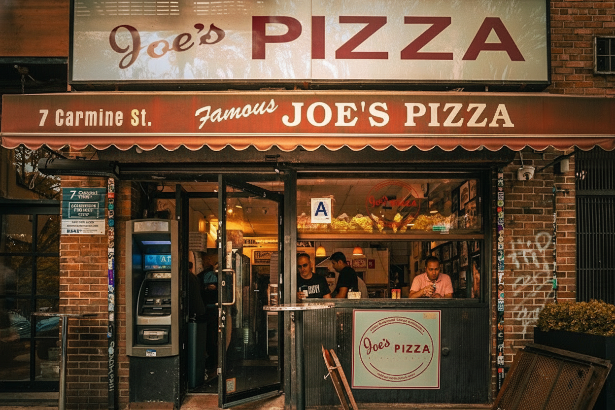 The counter at Joe's Pizza on Carmine Street